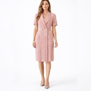 Vintage Oleg Cassini Pink & White Houndstooth Double Breasted Dress Size 12